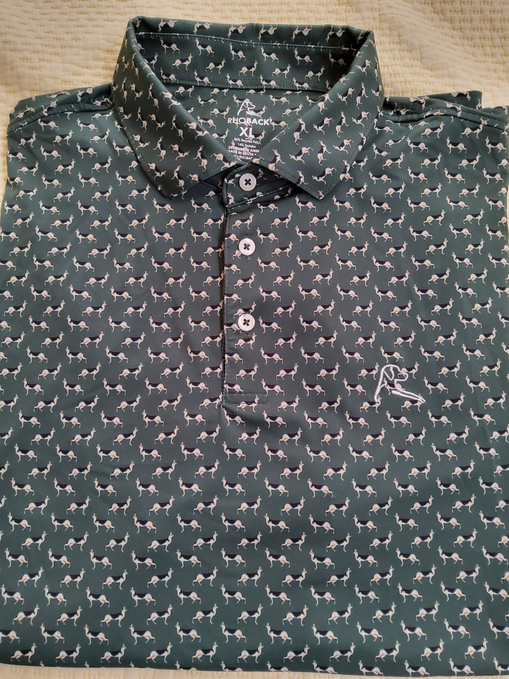 RHOBACK Dark Green Printed Performance Polo Shirt Size XL